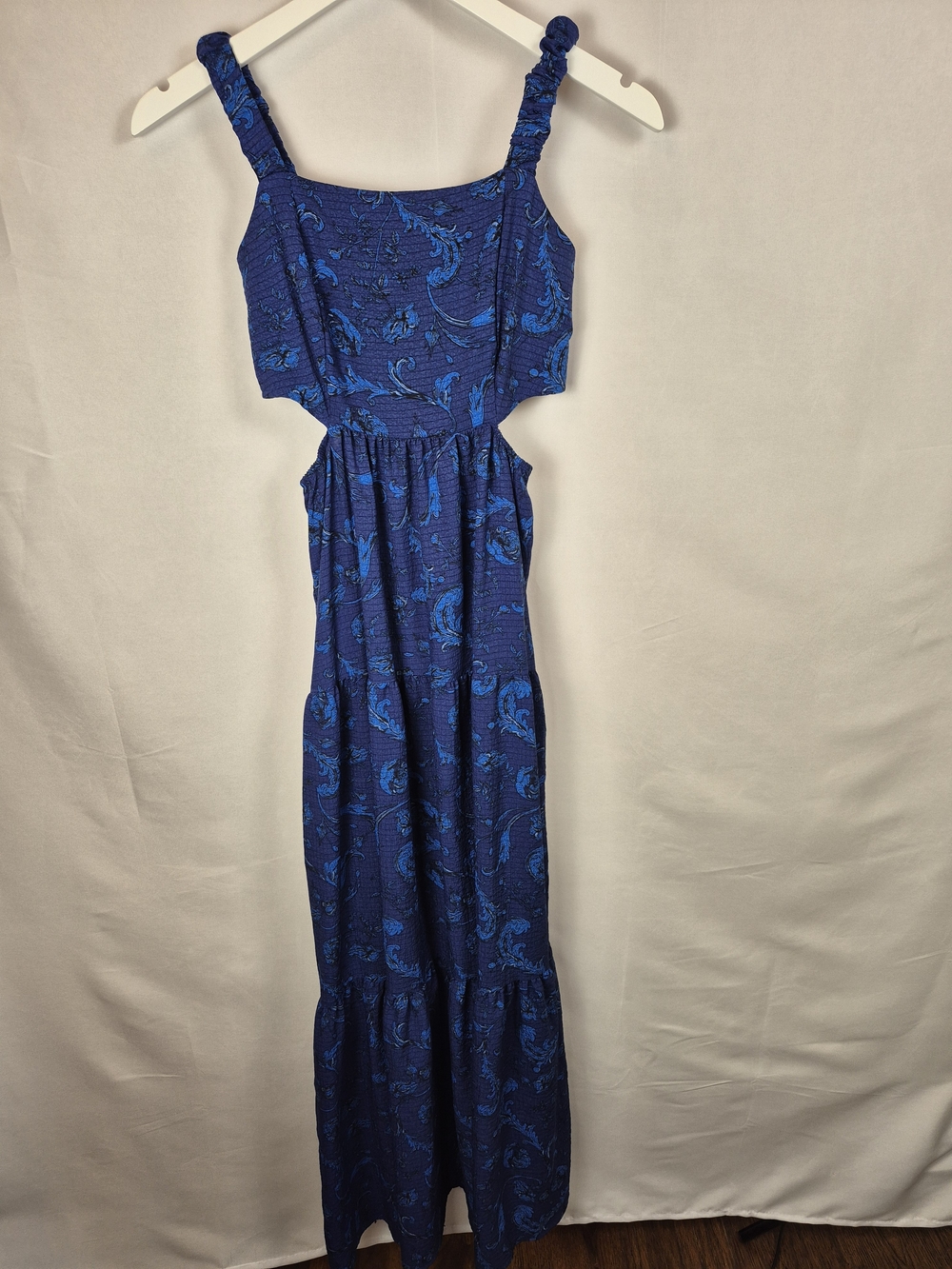 Rewind Royal Blue Paisley Maxi Dress with Cutout Sides Size XS